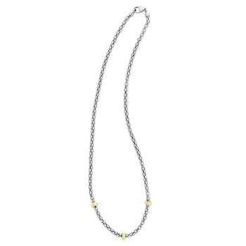 18K & Sterling Silver 17in Diamond Cut/ Textured Necklace with Lobster Clasp