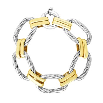 18K & Sterling Silver 7.25in Polished Italian Cable Bracelet with Spring Ring Clasp