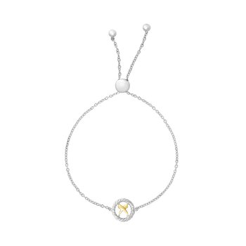 18K & Sterling Silver 9.25in Yellow & Platinum Plating Polished & Textured Bracelet with Draw String Clasp