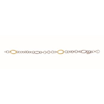 18K & Sterling Silver 7.5in Diamond Cut/ Textured Italian Cable Bracelet with Lobster Clasp