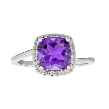 10kt White Gold Amethyst & Diamond Halo 2.25 Ctw
