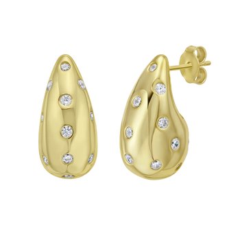 Silver Plated Puffed Raindrop Earring with CZ