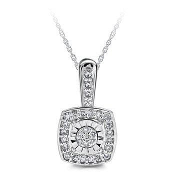 10k White Gold Diamond Miracle Plate Center Cushion Shape Halo Illusion 0.352 Ctw