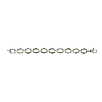 18K & Sterling Silver 8in Diamond Cut/ Textured Italian Cable Bracelet with Lobster Clasp