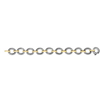 18K & Sterling Silver 8in Diamond Cut/ Textured Italian Cable Bracelet with Spring Ring Clasp